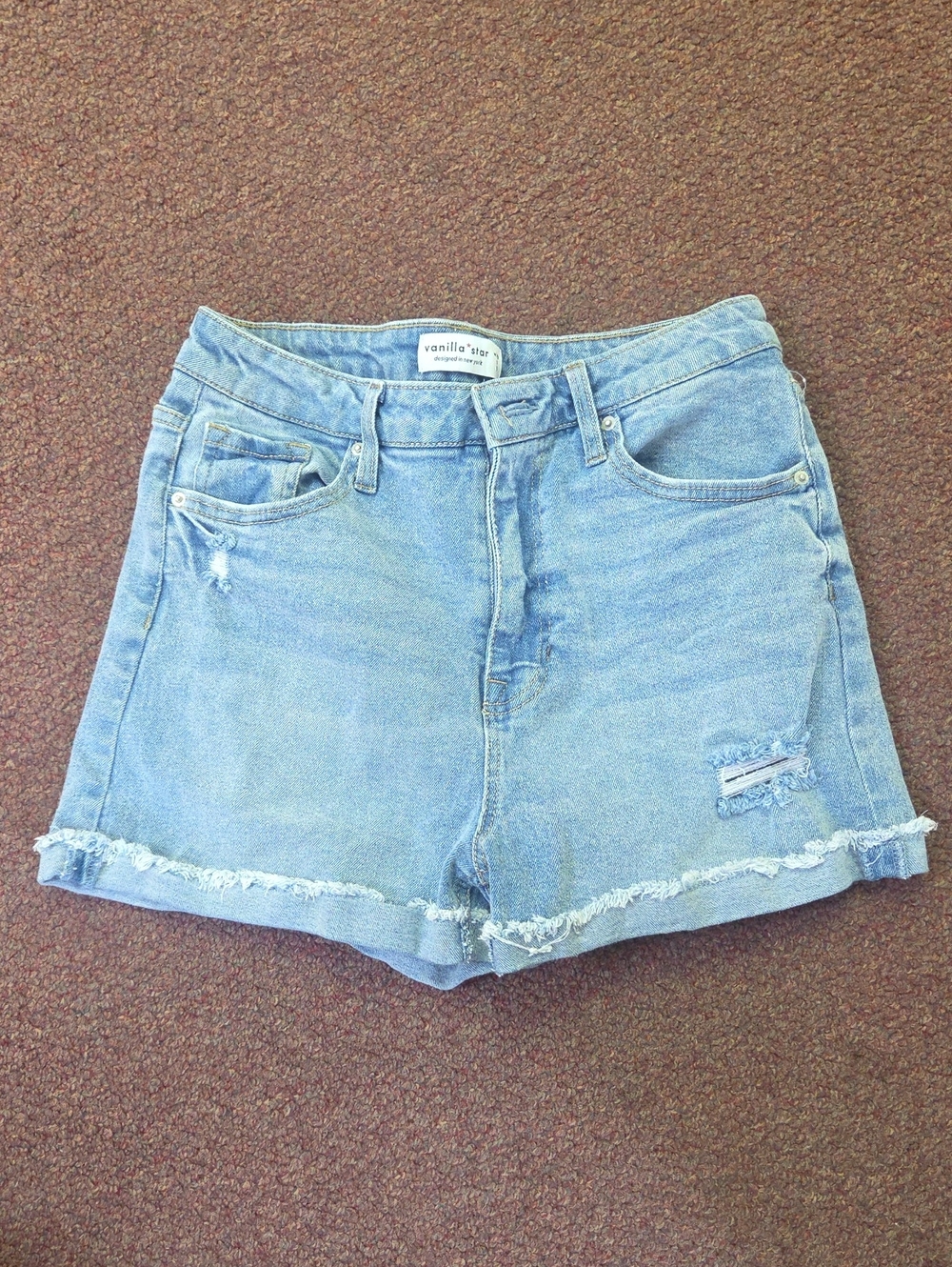 Vanilla Star Faded Light Blue Distressed Denim Shorts